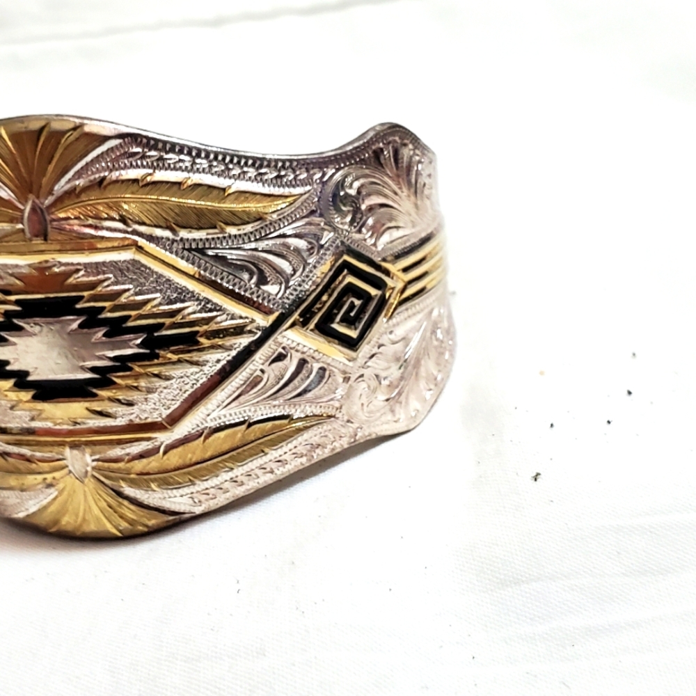 Gold & Silver Cuff 2 Tone Montana Silversmiths Original Velvet Box/Docs - Picture 3 of 13